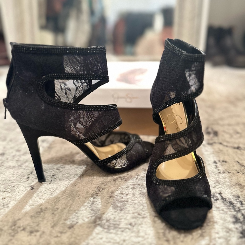 Jessica Simpson Black Lace Heels